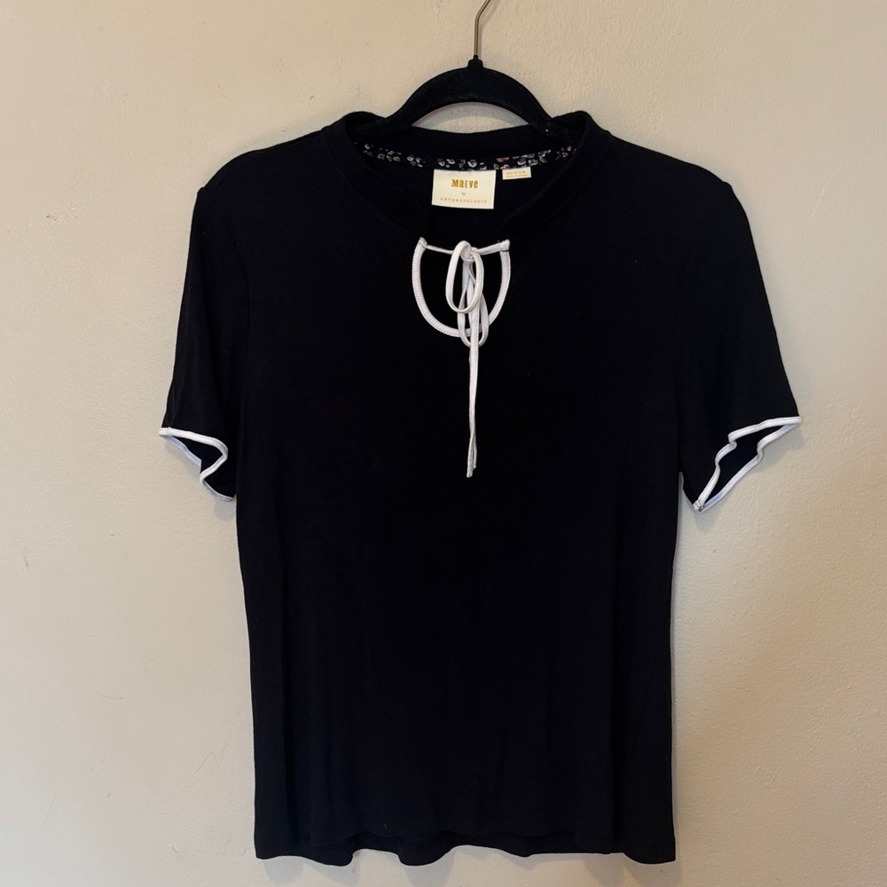 Maeve Black Short Sleeve Tee with White Trim